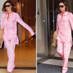 Victoria Beckham Hides Her Hands And Feet In Oversized Pink Pjs As She Leaves Hotel In New York