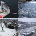 Incredible aerial photos show freezing conditions in East