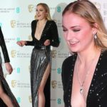 Sophie Turner rocks a plunging metallic gown at the BAFTAs